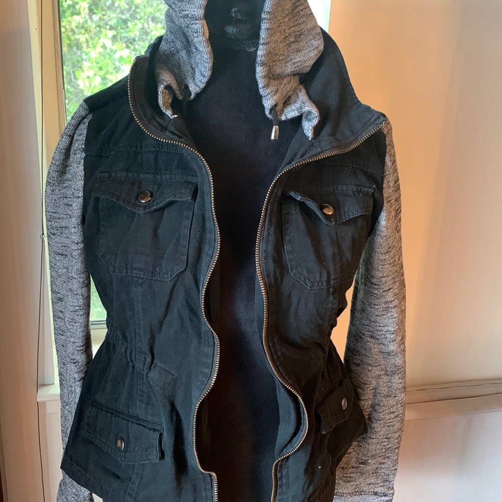 Black Utility Jacket Boys Medium with Hood